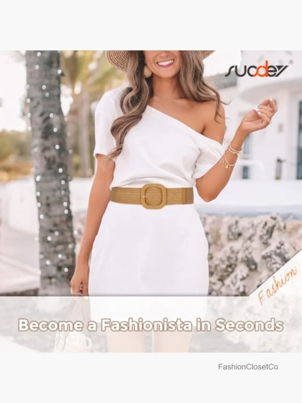 Straw Woven Stretchy Waist Belt for Women Dresses - Wide Boho Elastic Belt with